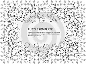 Jigsaw puzzle background with many white pieces. Abstract mosaic template