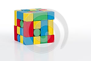 Jigsaw puzzle cube toy, multicolor wooden pieces, colorful game
