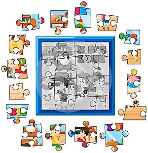 Jigsaw puzzle game template kids playing