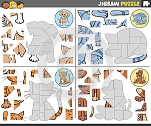 jigsaw puzzle games set with cartoon cats and dogs