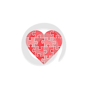 Jigsaw puzzle heart, Vector isolated red illuatration