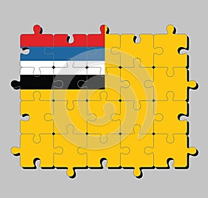 Jigsaw puzzle of Manchukuo flag, the flag of the Empire of Manchuria had a mustard yellow field with four horizontal stripes.