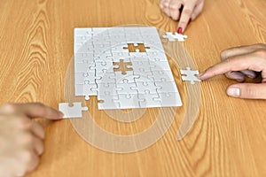 Jigsaw puzzle piece.Finally finding solution.