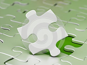 Jigsaw puzzle piece standing next to the missing part hole. 3D illustration