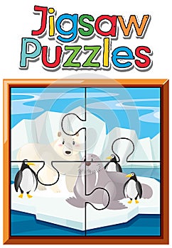 Jigsaw puzzle pieces of animals in northpole