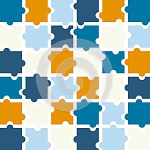 Jigsaw puzzle pieces background vector in shades of blue, orange