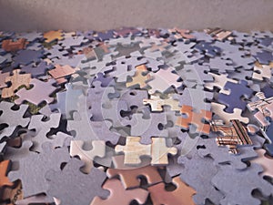 jigsaw puzzle pieces in box