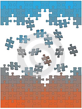 Jigsaw puzzle pieces fall together as solution photo