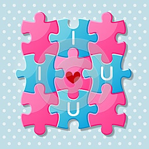 Jigsaw puzzle pieces with words I love you