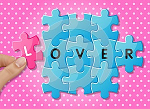 Jigsaw puzzle pieces with words lover