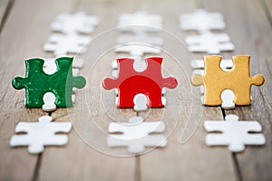 Jigsaw puzzle and represent team support and help concept. business thinking.Concept business, teamwork and cooperation, strategy