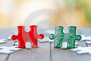 Jigsaw puzzle and represent team support and help concept. business thinking.Concept business, teamwork and cooperation, strategy