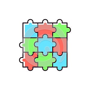 Jigsaw puzzle RGB color icon