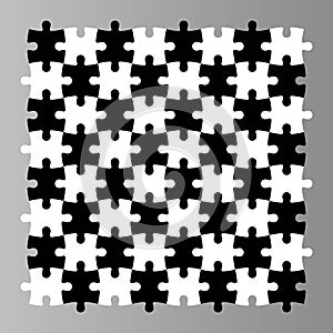 Jigsaw puzzle seamless background. Mosaic of black and white pieces looks like chess desk. Simple flat vector