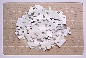 Jigsaw puzzle white color,Puzzle pieces grid,Unfinished mosaic solution template,Horizontal on white background copy space for tex