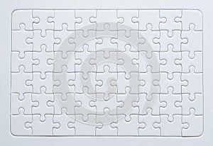 Jigsaw puzzle white colour,Puzzle pieces grid,Success mosaic solution template,Horizontal on white background copy space for text,