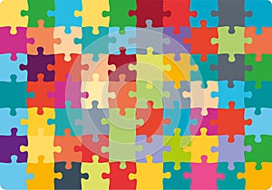 Jigsaw Puzzle 10x7 square colorful piece template. Jigsaw puzzle grid vector stroke scheme photo