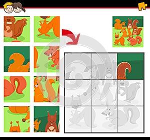 Jigsaw puzzles with cartoon happy squirrels