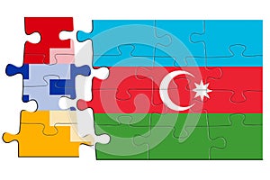 Jigsaw puzzles from the separated flags of Azerbaijan, Nagorno-Karabakh and Armenia The puzzle pieces are seperated. The concept