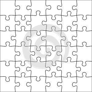 Jigsaws puzzles. Square puzzle 6x6 grid, jigsaw game and join 36 picture pieces vector illustration