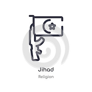 jihad outline icon. isolated line vector illustration from religion collection. editable thin stroke jihad icon on white