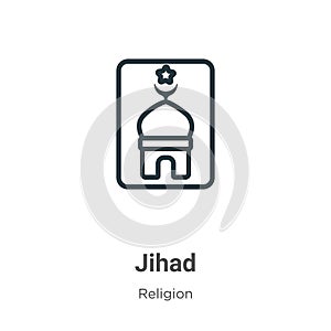 Jihad outline vector icon. Thin line black jihad icon, flat vector simple element illustration from editable religion concept