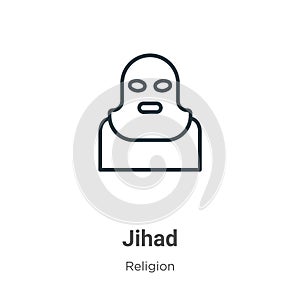 Jihad outline vector icon. Thin line black jihad icon, flat vector simple element illustration from editable religion concept