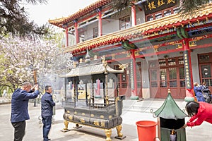 JilieSi temple Harbin springtime day people praying religion china
