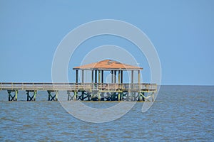 The Jim Simpson Sr fishing pier at Gulf Port, Harrison County Mississippi, Gulf of Mexico USA