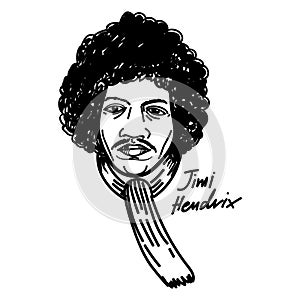 Jimi hendrix vector cartoon illustration black and white drawing