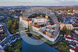 Jindrichuv Hradec Castle Pond Aerial Sunrise