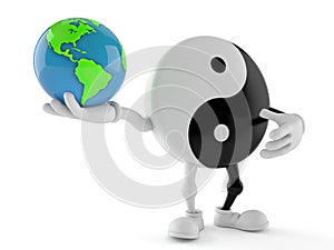 Jing Jang character holding world globe