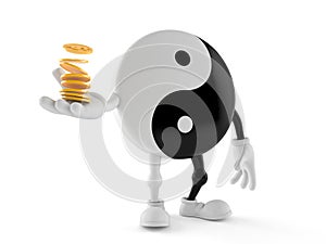 Jing Jang character with stack of coins