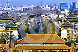 Jingshan Park Looking North at Drum Tower Beijing China Overview