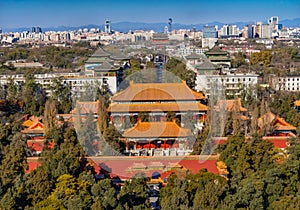 Jingshan Park Looking North at Drum Tower Beijing China Overview