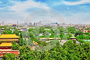 Jingshan Park,panorama above on Beijing city.