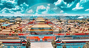 Jingshan Park,panorama above on  the Forbidden City, Beijing