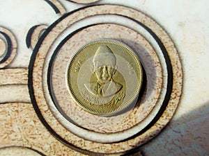 Jinnah`s portrait coin in circles noisy background
