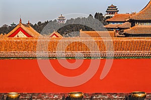 Jinshan Park from Forbidden City Yellow Roofs Beijing China