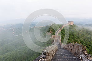 Jinshanling Great Wall under the fog