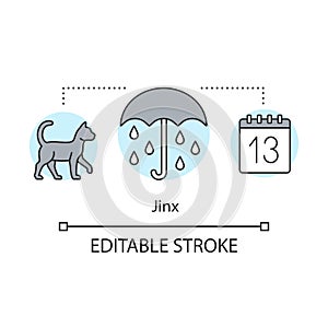 Jinx concept icon. Magic and superstition idea thin line illustration. Bad luck, misfortune omen. Black cat, friday 13th photo