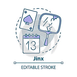 Jinx concept icon. Magic and superstition idea thin line illustration. Bad luck, misfortune omen. Broken mirror, friday