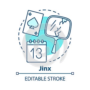 Jinx concept icon. Mystic and superstition idea thin line illustration. Bad luck, misfortune omen. Broken mirror, friday photo