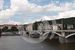 Jirasek Bridge on the Vltava river in Prague photo