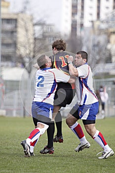 Jiri Skall and Ondrej Kutil in rugby action