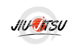 jiu jitsu word text logo icon with red circle design photo