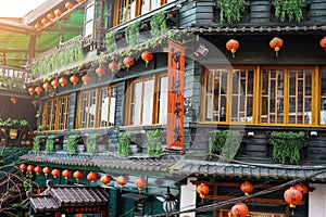 Jiufen Old Street village with Tea House. landmark and popular for tourists attractions near Taipei city. Taiwan Travel and