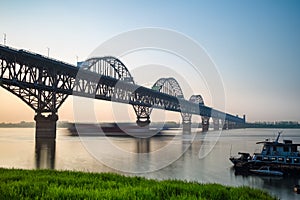 Jiujiang yangtze river bridge at dusk