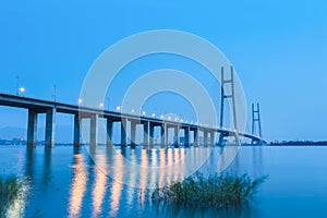 Jiujiang yangtze river highway bridge in nightfall