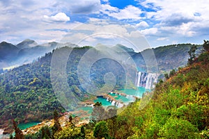 Jiulong waterfall at sunset in Luoping.